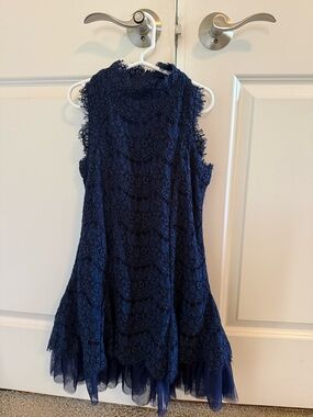 Rare Editions Navy Lace A-Line Party Dress